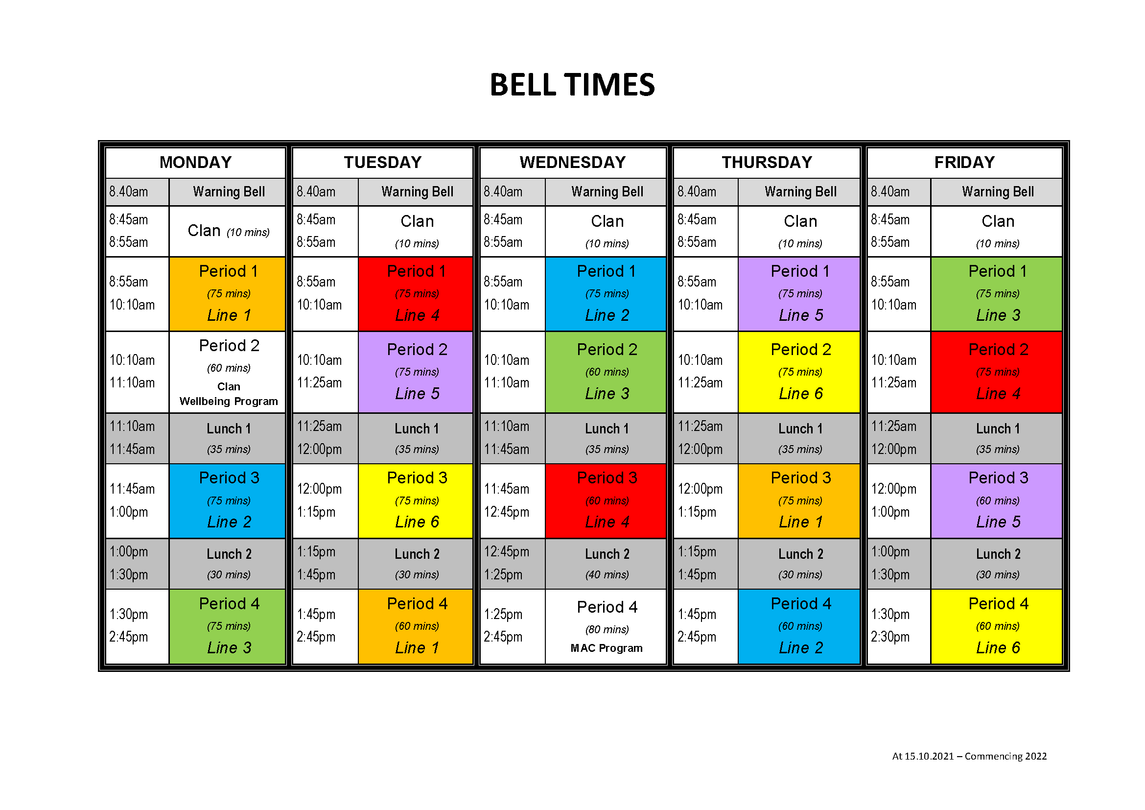 Bell Times 2022